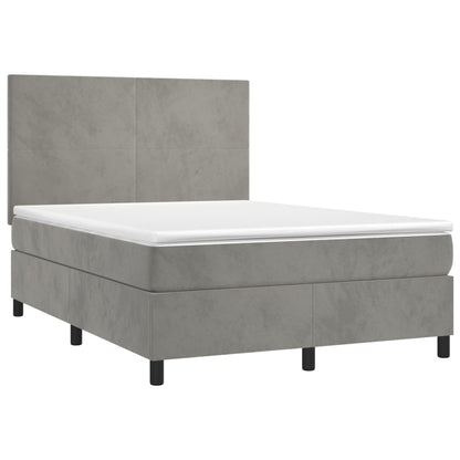 Cama box spring c/ colchão/LED 140x200 cm veludo cinzento-claro