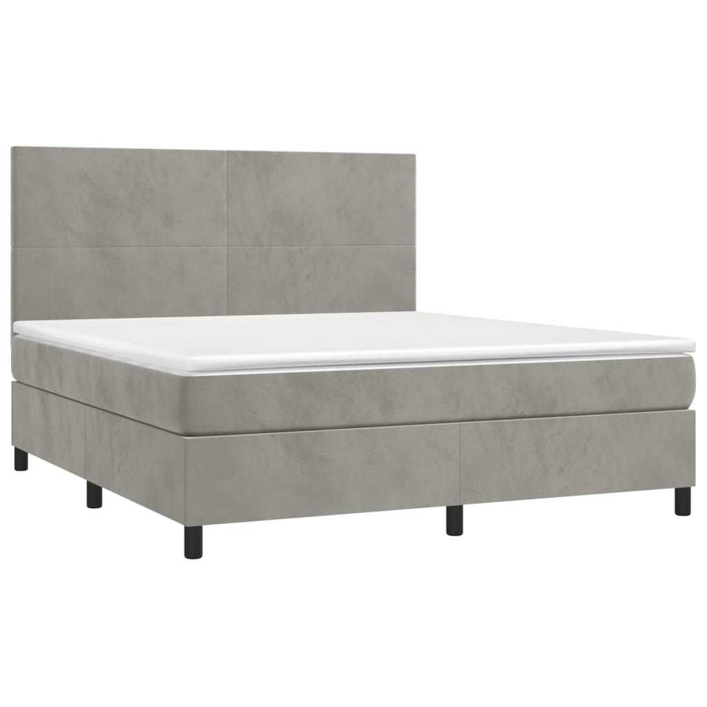 Cama box spring c/ colchão/LED 160x200 cm veludo cinzento-claro