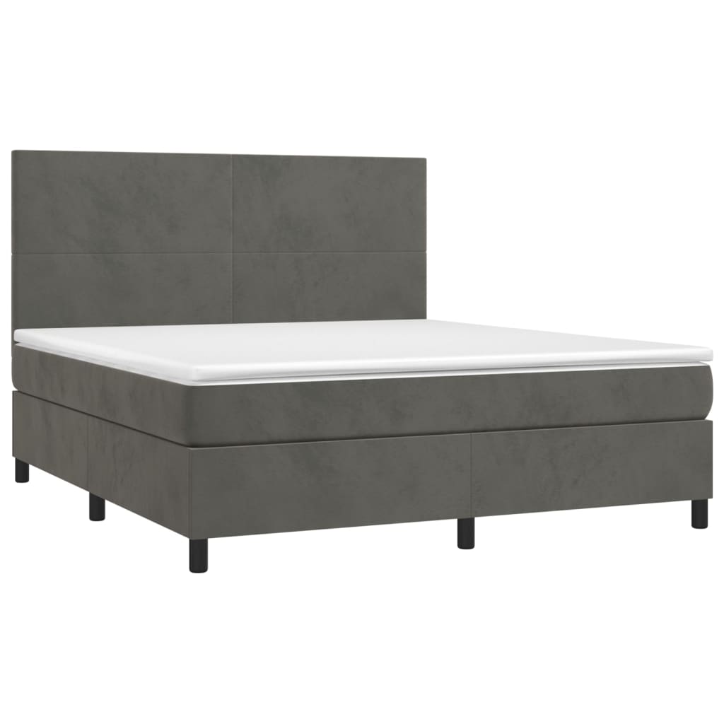 Cama box spring c/ colchão/LED 160x200cm veludo cinzento-escuro