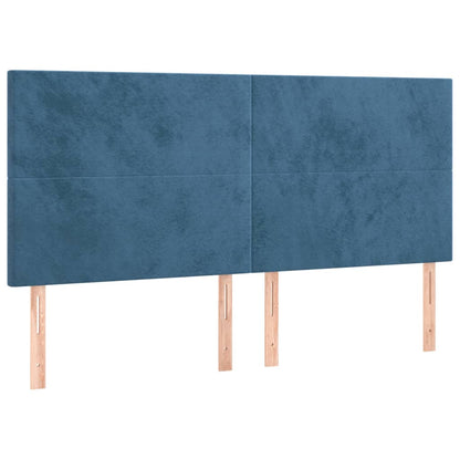 Cama box spring c/ colchão/LED 160x200 cm veludo azul-escuro