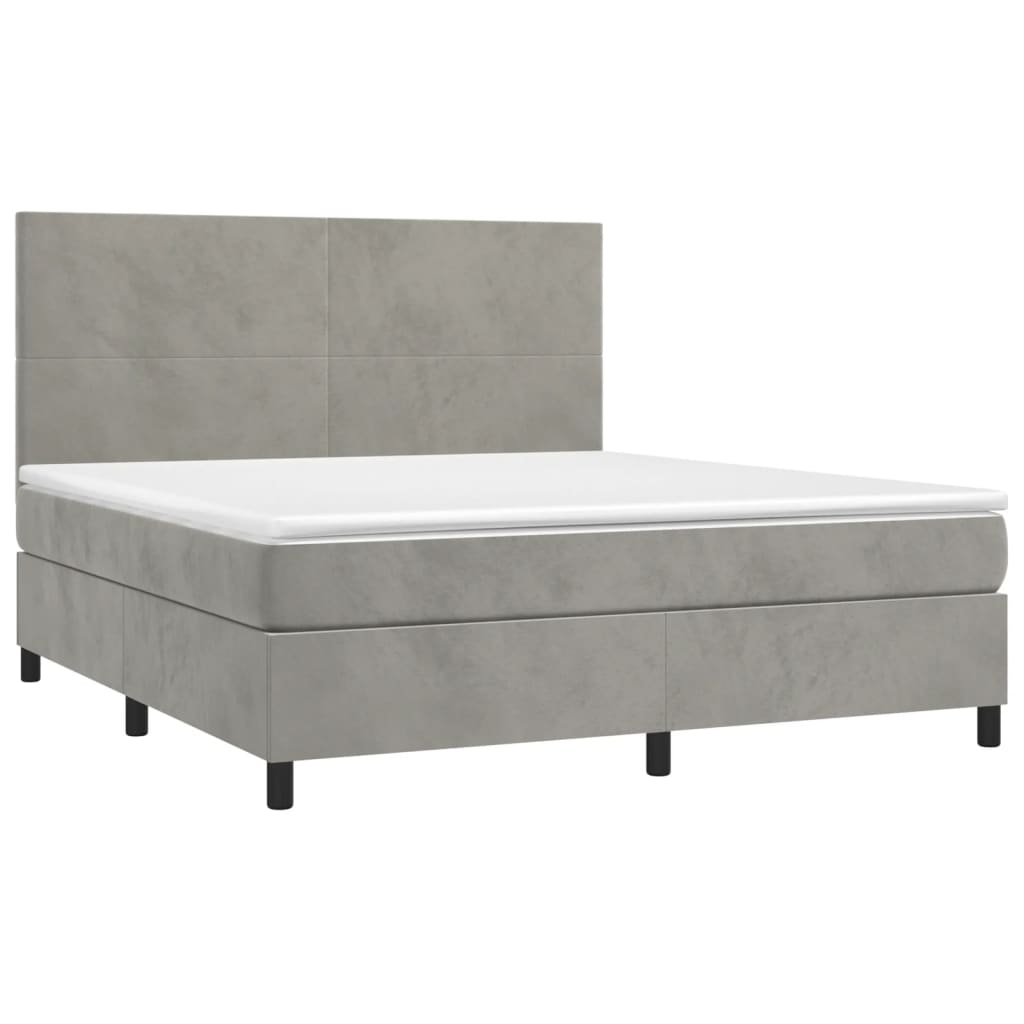 Cama box spring c/ colchão/LED 180x200 cm veludo cinzento-claro