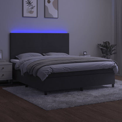 Cama box spring c/ colchão/LED 180x200cm veludo cinzento-escuro