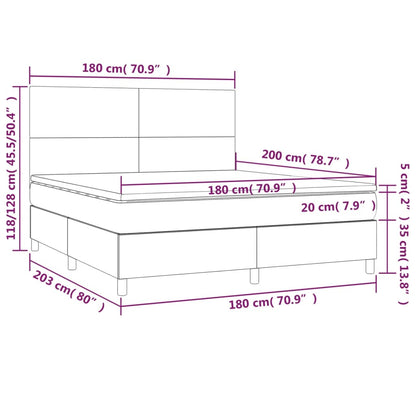 Cama box spring c/ colchão/LED 180x200cm veludo cinzento-escuro