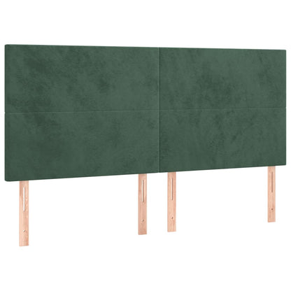 Cama box spring c/ colchão/LED 200x200 cm veludo verde-escuro