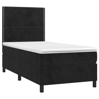 Cama box spring c/ colchão/LED 80x200 cm veludo preto