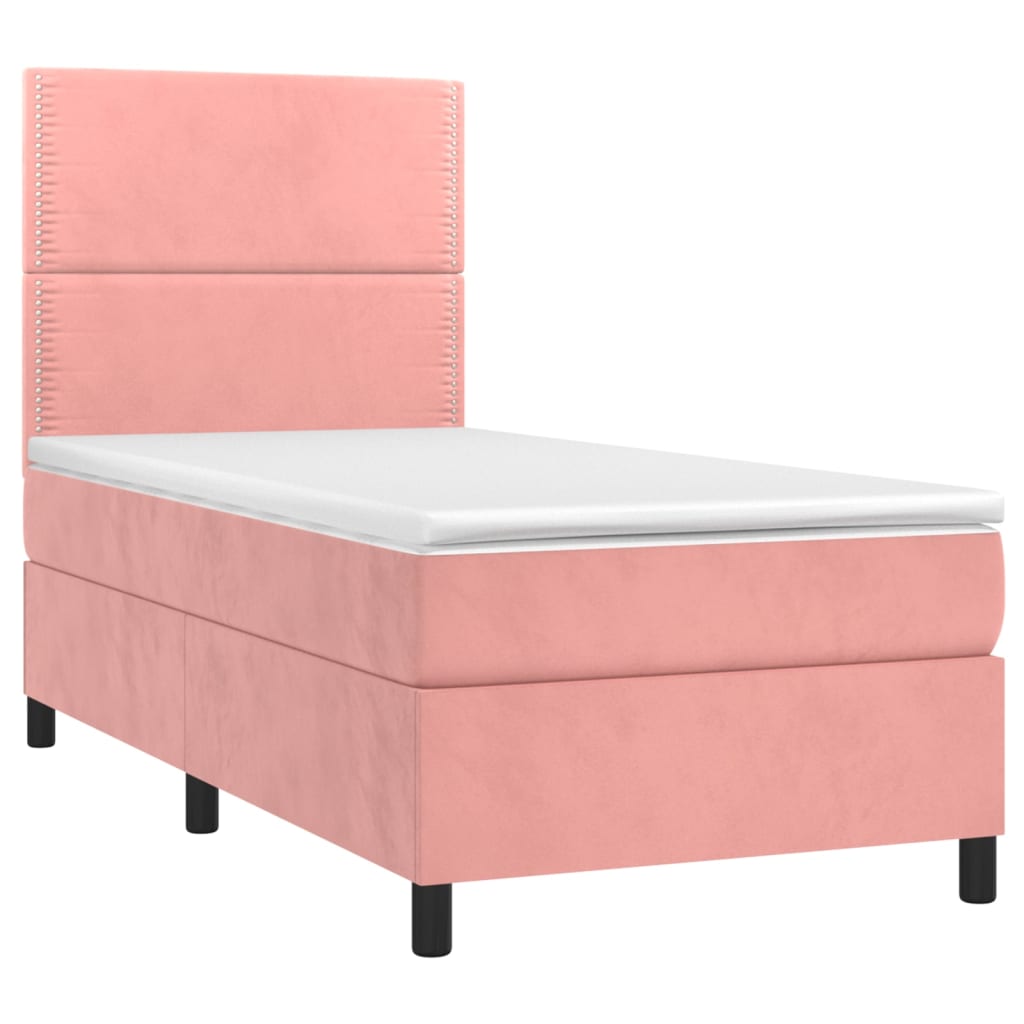 Cama box spring c/ colchão/LED 80x200 cm veludo rosa