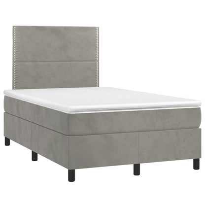 Cama box spring c/ colchão/LED 120x200 cm veludo cinzento-claro