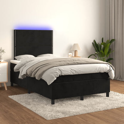 Cama box spring c/ colchão/LED 120x200 cm veludo preto