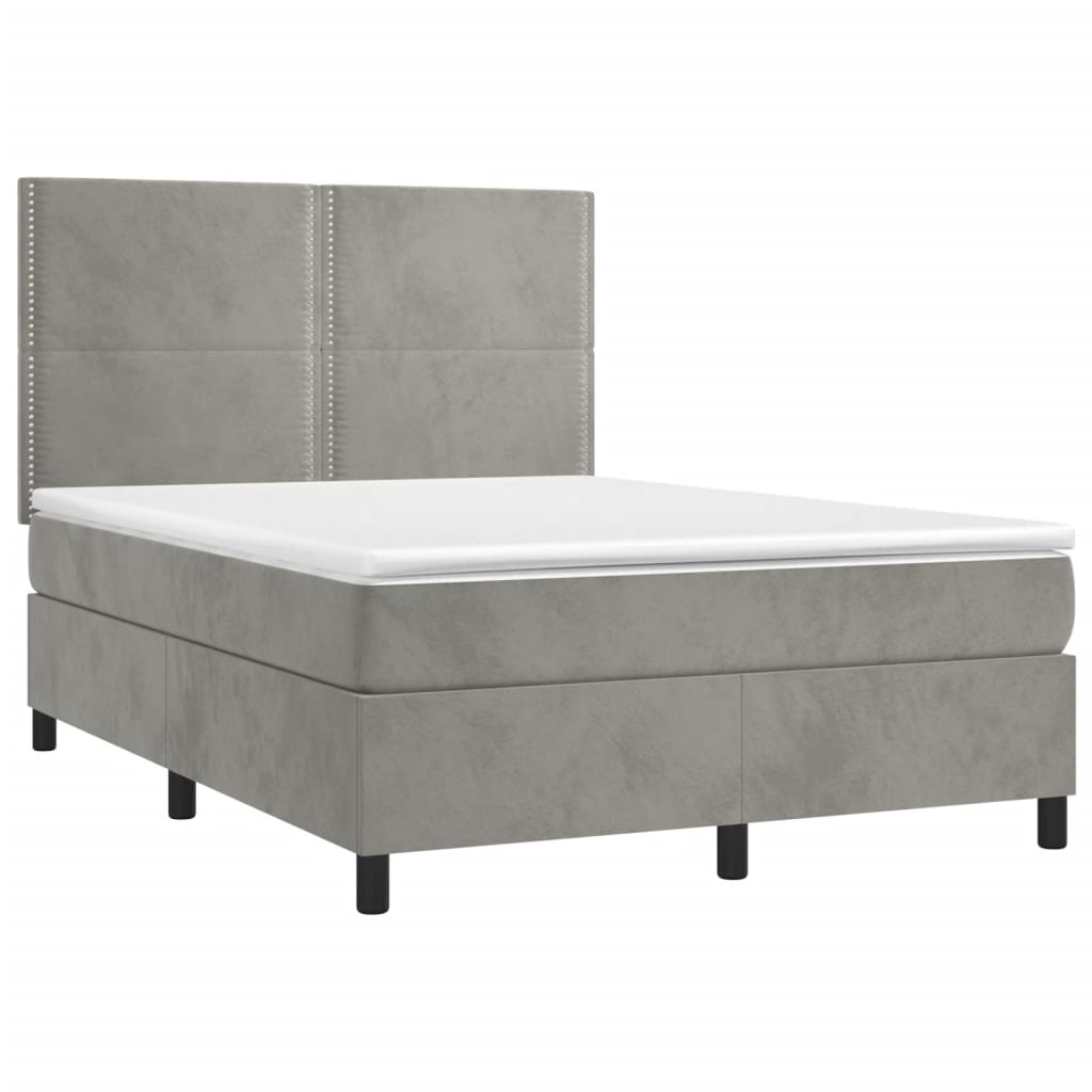 Cama box spring c/ colchão/LED 140x190 cm veludo cinzento