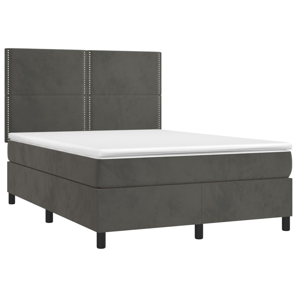 Cama box spring c/ colchão/LED 140x190cm veludo cinzento-escuro