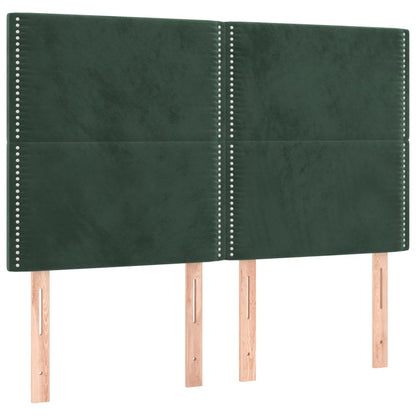 Cama box spring c/ colchão/LED 140x190 cm veludo verde-escuro