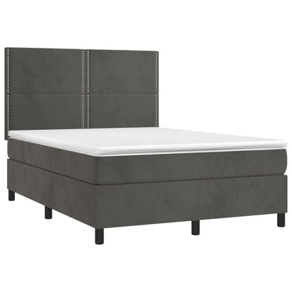 Cama box spring c/ colchão/LED 140x200cm veludo cinzento-escuro