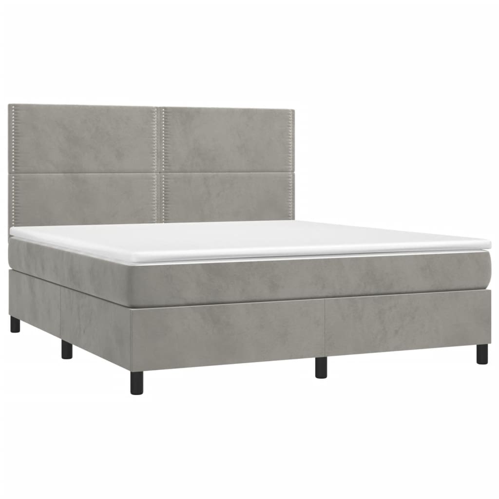 Cama box spring c/ colchão/LED 160x200 cm veludo cinzento-claro