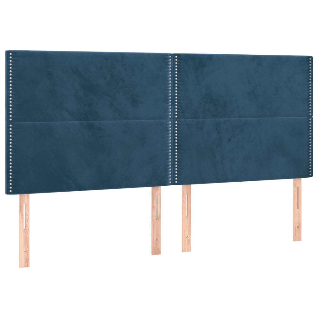 Cama box spring c/ colchão/LED 160x200 cm veludo azul-escuro