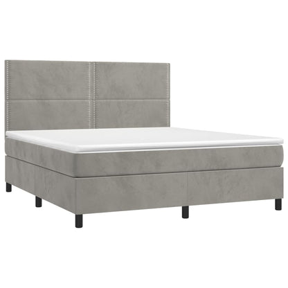 Cama box spring c/ colchão/LED 180x200 cm veludo cinzento-claro