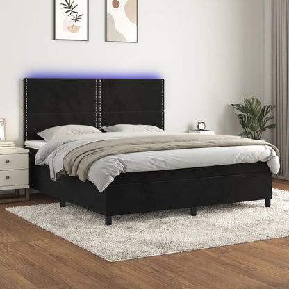 Cama box spring c/ colchão/LED 180x200 cm veludo preto