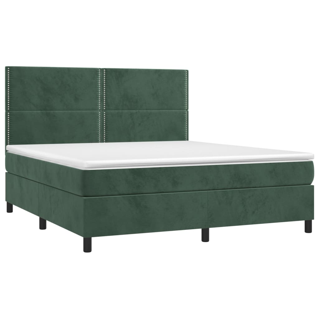 Cama box spring c/ colchão/LED 180x200 cm veludo verde-escuro