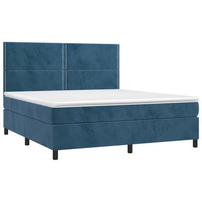 Cama box spring c/ colchão/LED 180x200 cm veludo azul-escuro