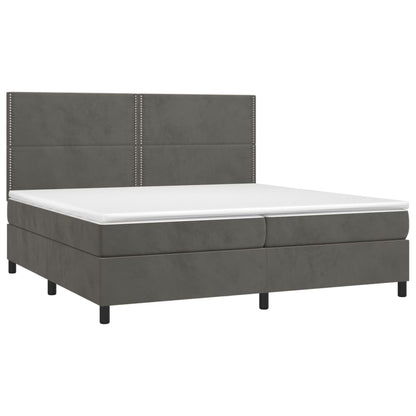 Cama box spring c/ colchão/LED 200x200cm veludo cinzento-escuro