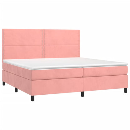 Cama box spring c/ colchão/LED 200x200 cm veludo rosa