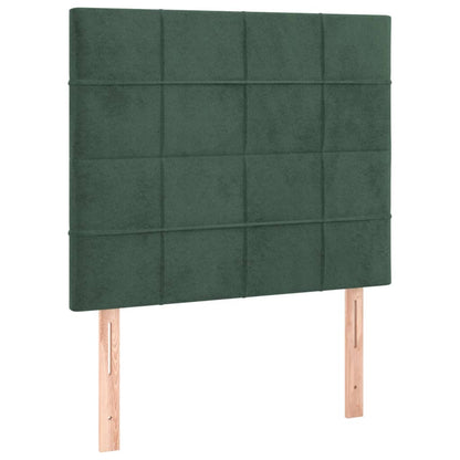 Cama box spring c/ colchão/LED 80x200 cm veludo verde-escuro