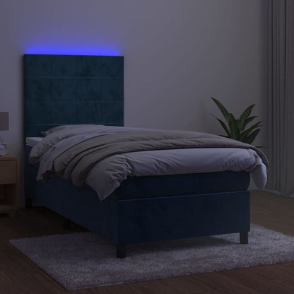 Cama box spring c/ colchão/LED 80x200 cm veludo azul-escuro