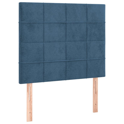 Cama box spring c/ colchão/LED 90x190 cm veludo azul-escuro