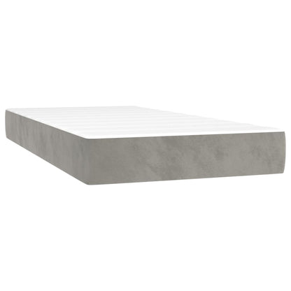 Cama box spring c/ colchão/LED 100x200 cm veludo cinzento-claro