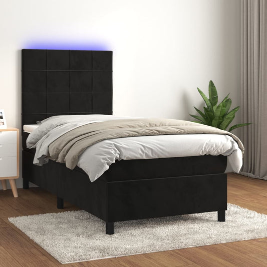 Cama box spring c/ colchão/LED 100x200 cm veludo preto