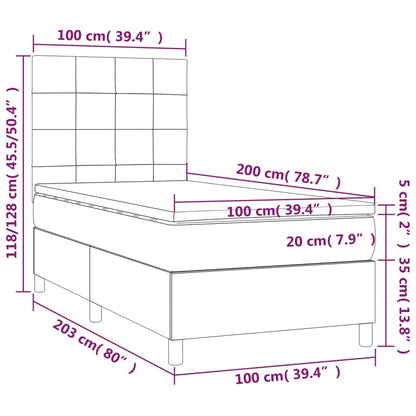 Cama box spring c/ colchão/LED 100x200 cm veludo rosa