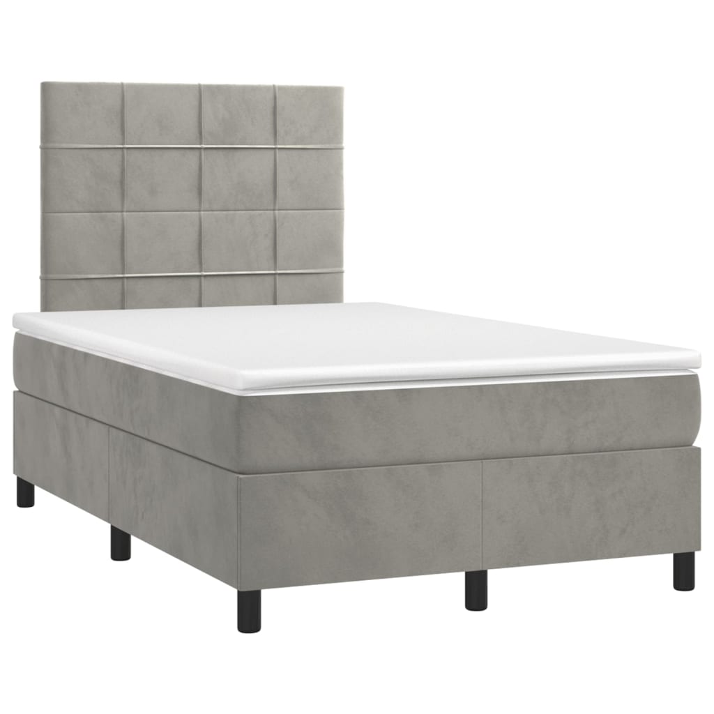 Cama box spring c/ colchão/LED 120x200 cm veludo cinzento-claro