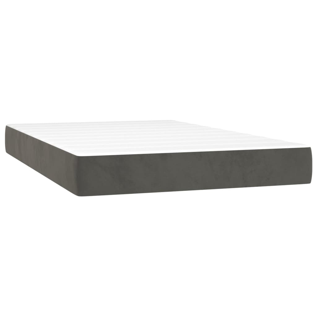 Cama box spring c/ colchão/LED 120x200cm veludo cinzento-escuro