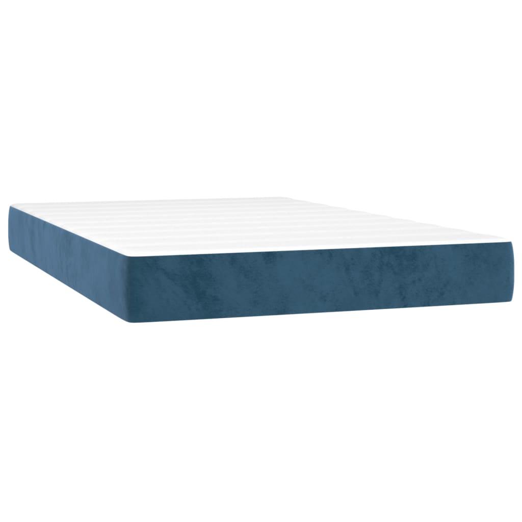 Cama box spring c/ colchão/LED 120x200 cm veludo azul-escuro