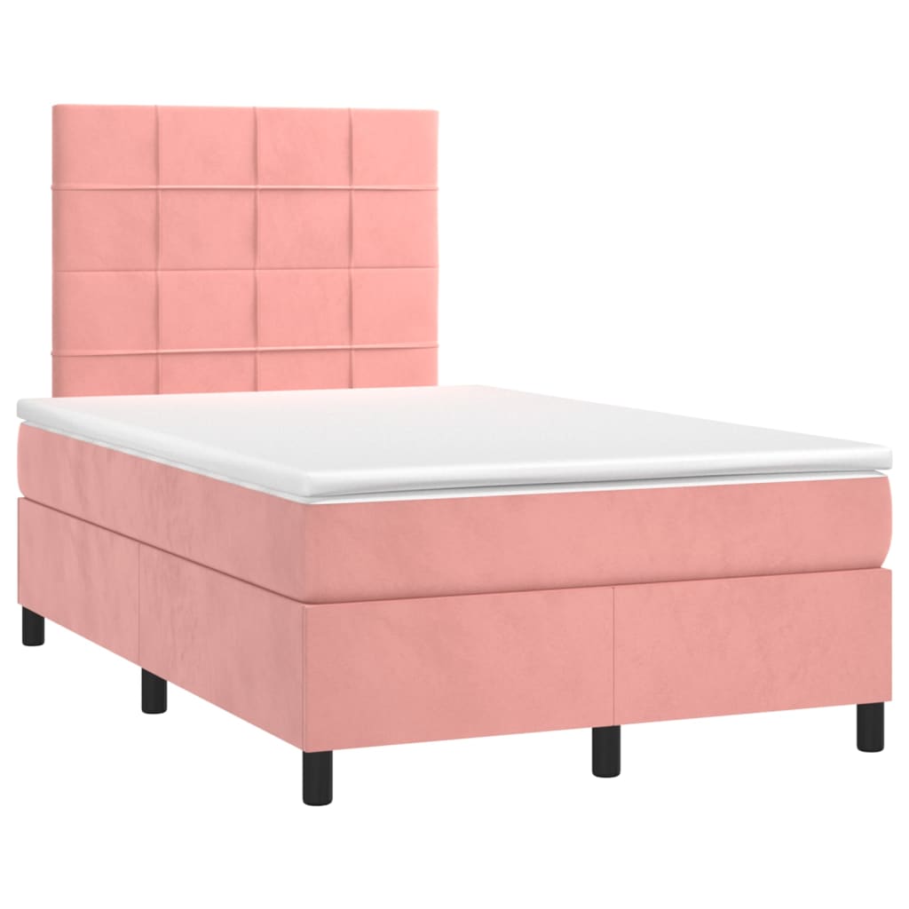 Cama box spring c/ colchão/LED 120x200 cm veludo rosa