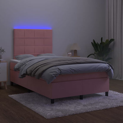 Cama box spring c/ colchão/LED 120x200 cm veludo rosa