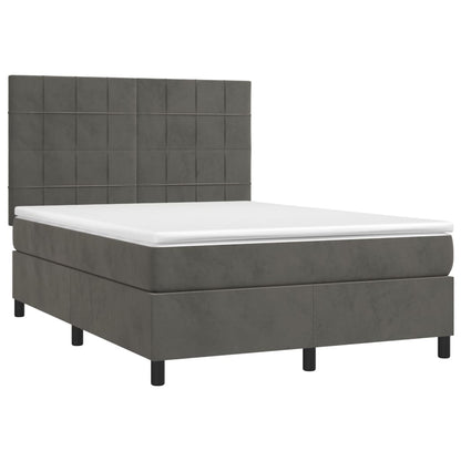 Cama box spring c/ colchão/LED 140x190cm veludo cinzento-escuro