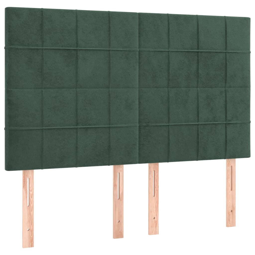 Cama box spring c/ colchão/LED 140x190 cm veludo verde-escuro