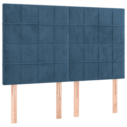 Cama box spring c/ colchão/LED 140x190 cm veludo azul-escuro