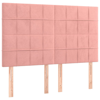 Cama box spring c/ colchão/LED 140x190 cm veludo rosa