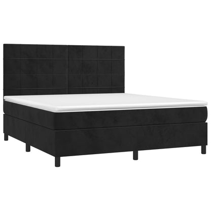 Cama box spring c/ colchão/LED 160x200 cm veludo preto