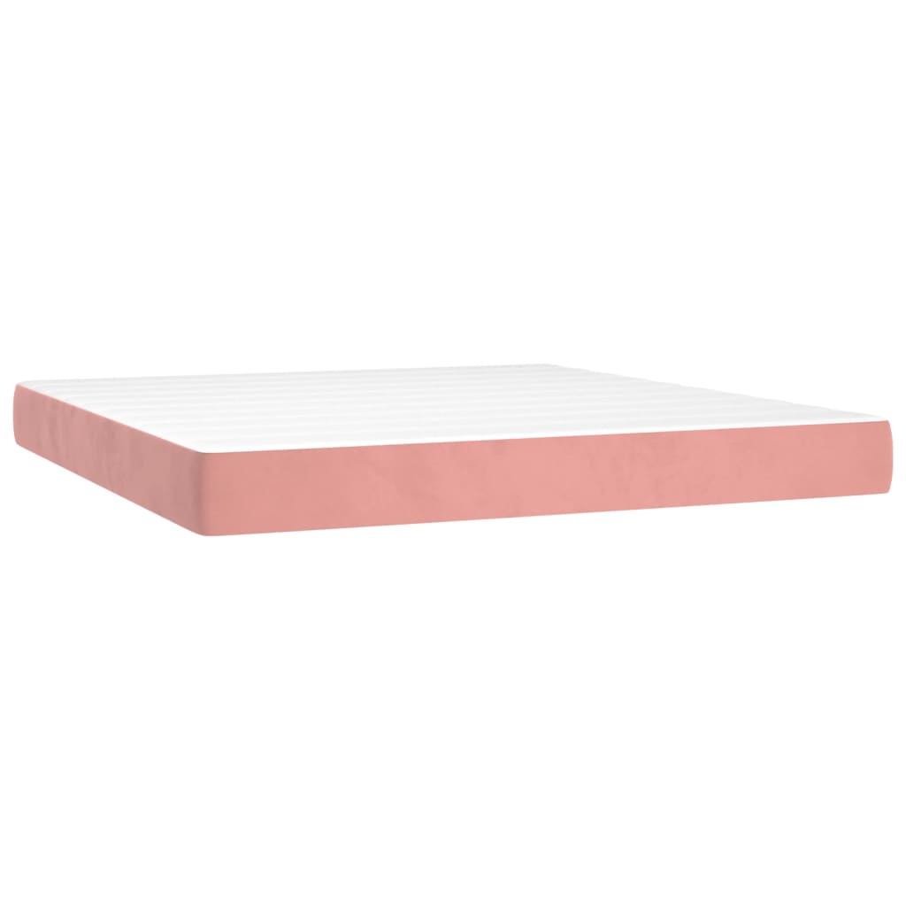 Cama box spring c/ colchão/LED 160x200 cm veludo rosa