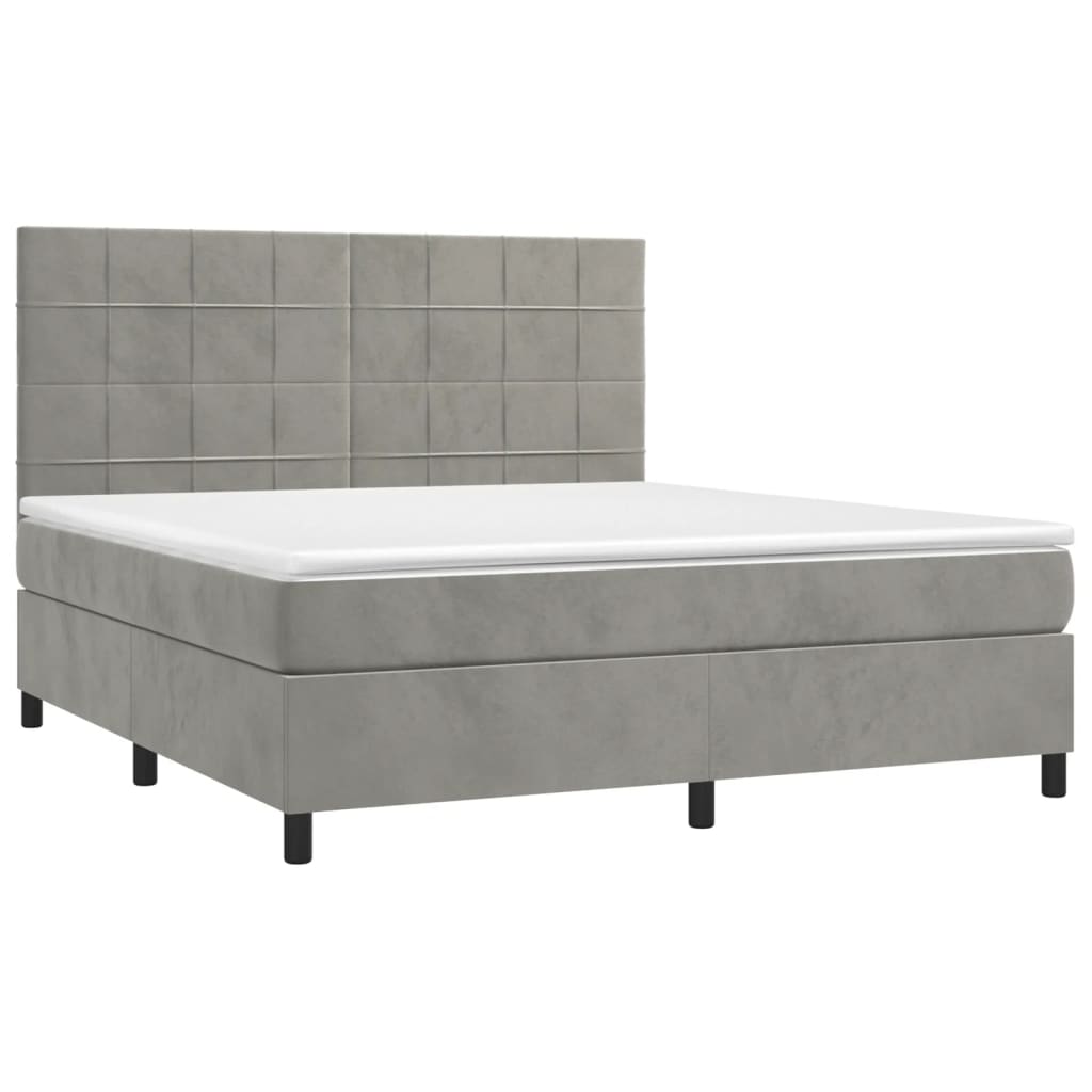 Cama box spring c/ colchão/LED 180x200 cm veludo cinzento-claro