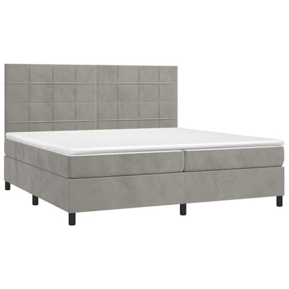 Cama box spring c/ colchão/LED 200x200 cm veludo cinzento-claro