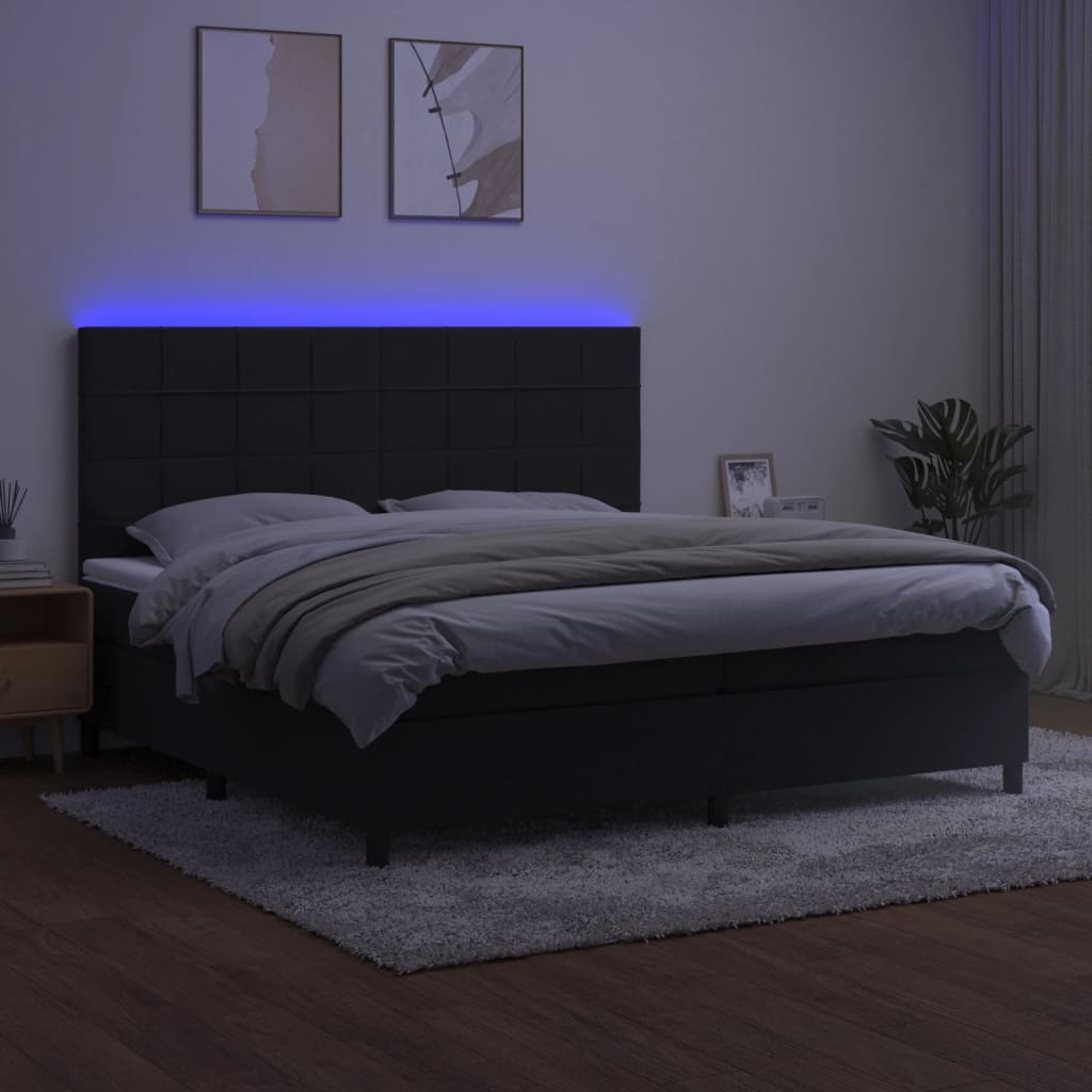 Cama box spring c/ colchão/LED 200x200 cm veludo preto