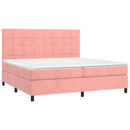 Cama box spring c/ colchão/LED 200x200 cm veludo rosa