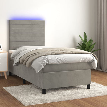 Cama box spring c/ colchão/LED 80x200 cm veludo cinzento-claro