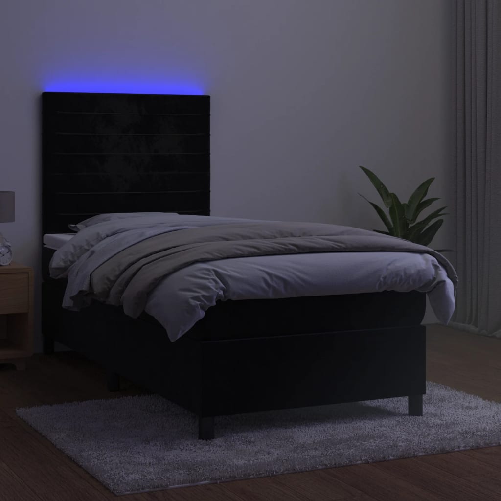 Cama box spring c/ colchão/LED 80x200 cm veludo preto