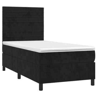 Cama box spring c/ colchão/LED 90x190 cm veludo preto