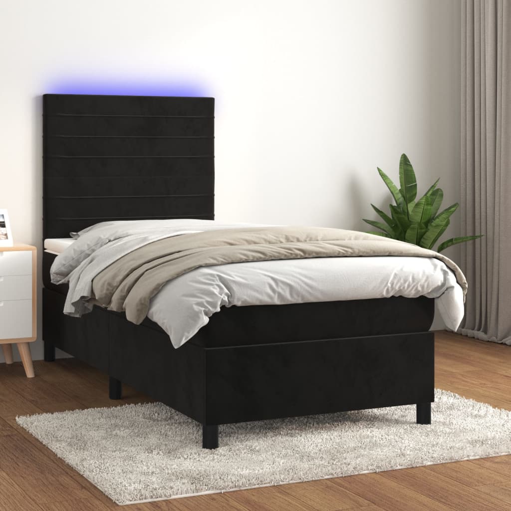 Cama box spring c/ colchão/LED 90x190 cm veludo preto