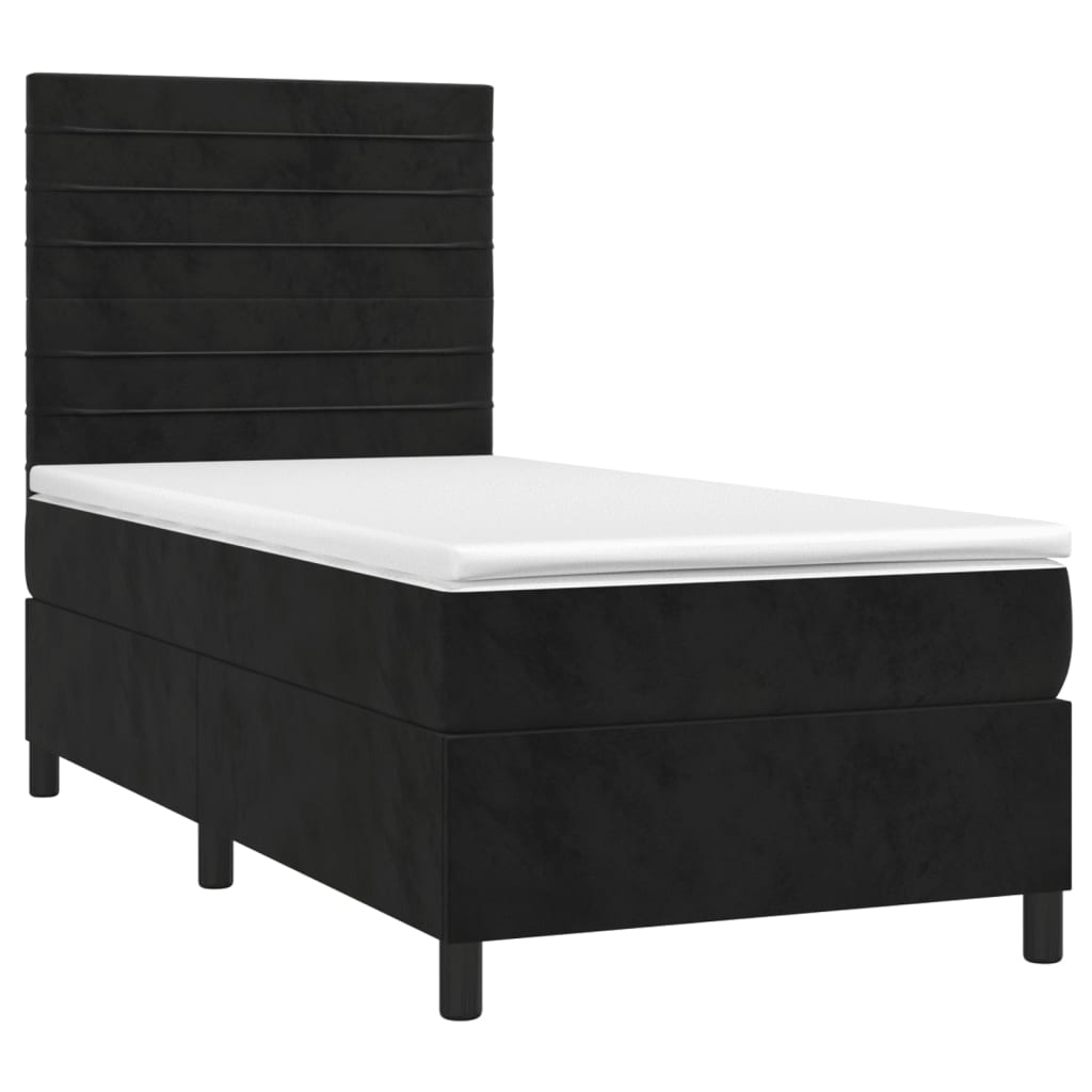 Cama box spring c/ colchão/LED 90x200 cm veludo preto